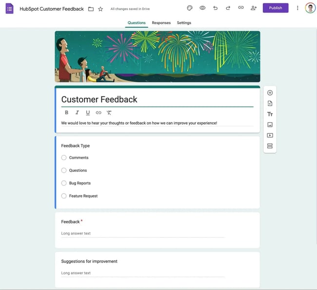 the google forms customer feedback form builder